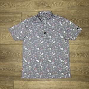 Bad Birdie Mens Size Large Gray Floral Polo Golf Shirt Performance